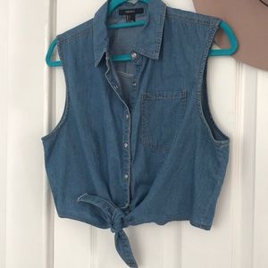 Tie front chambray tank